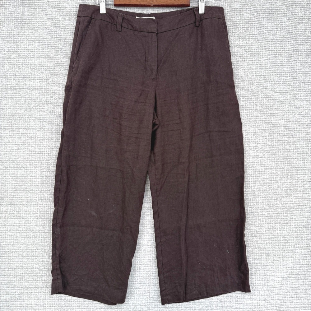 Hobbs London Linen‎ Culottes Cropped Wide Leg Brown Pants UK 14 US 10